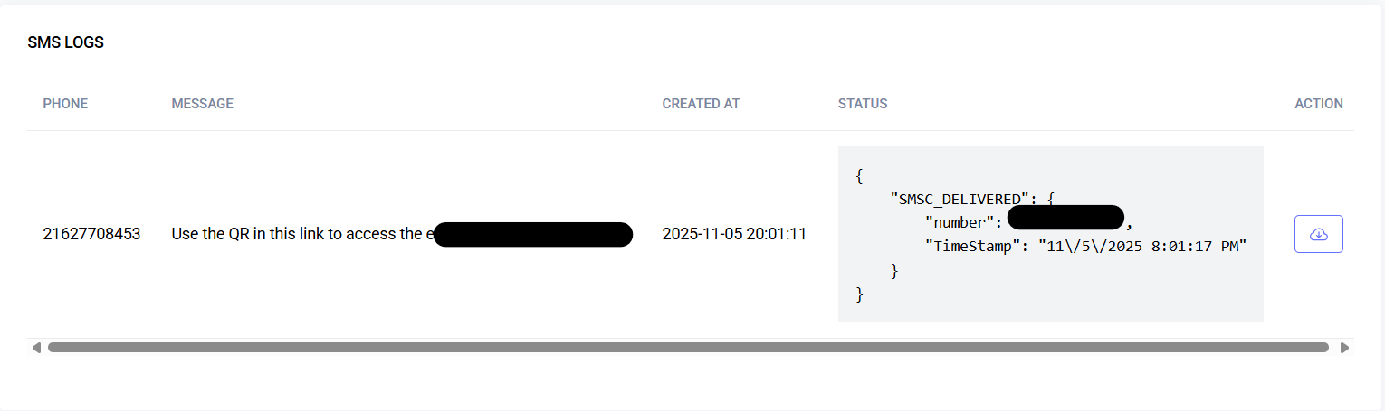 Screenshot: SMS Logs