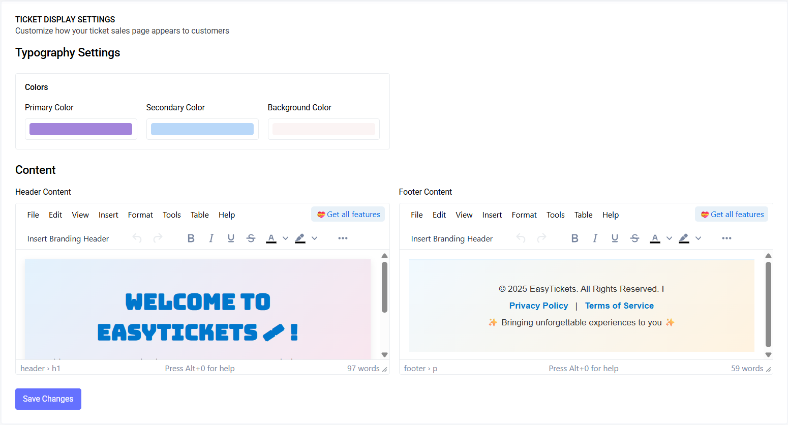 Ticket Display Settings