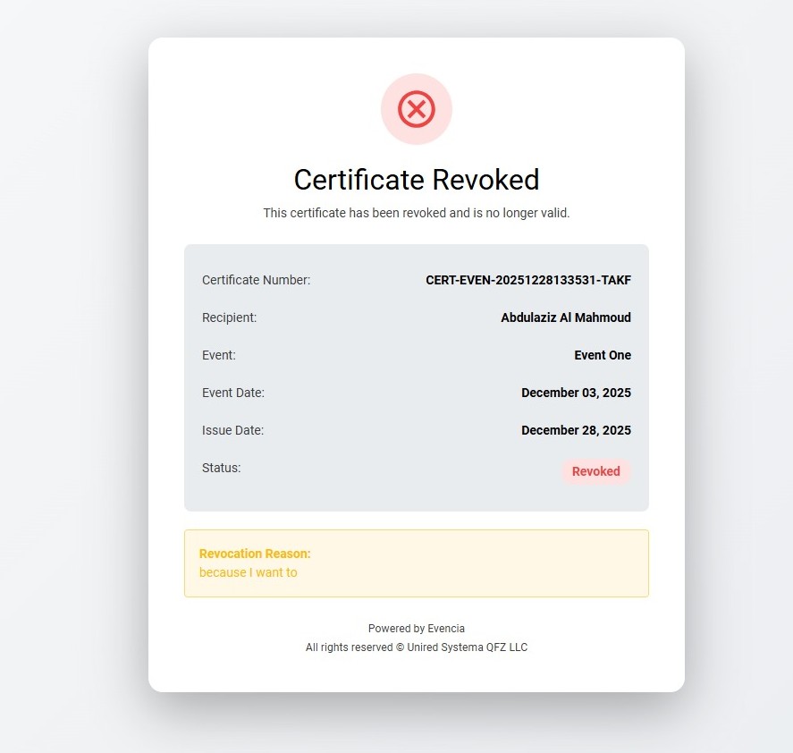 Revoked certificate verification