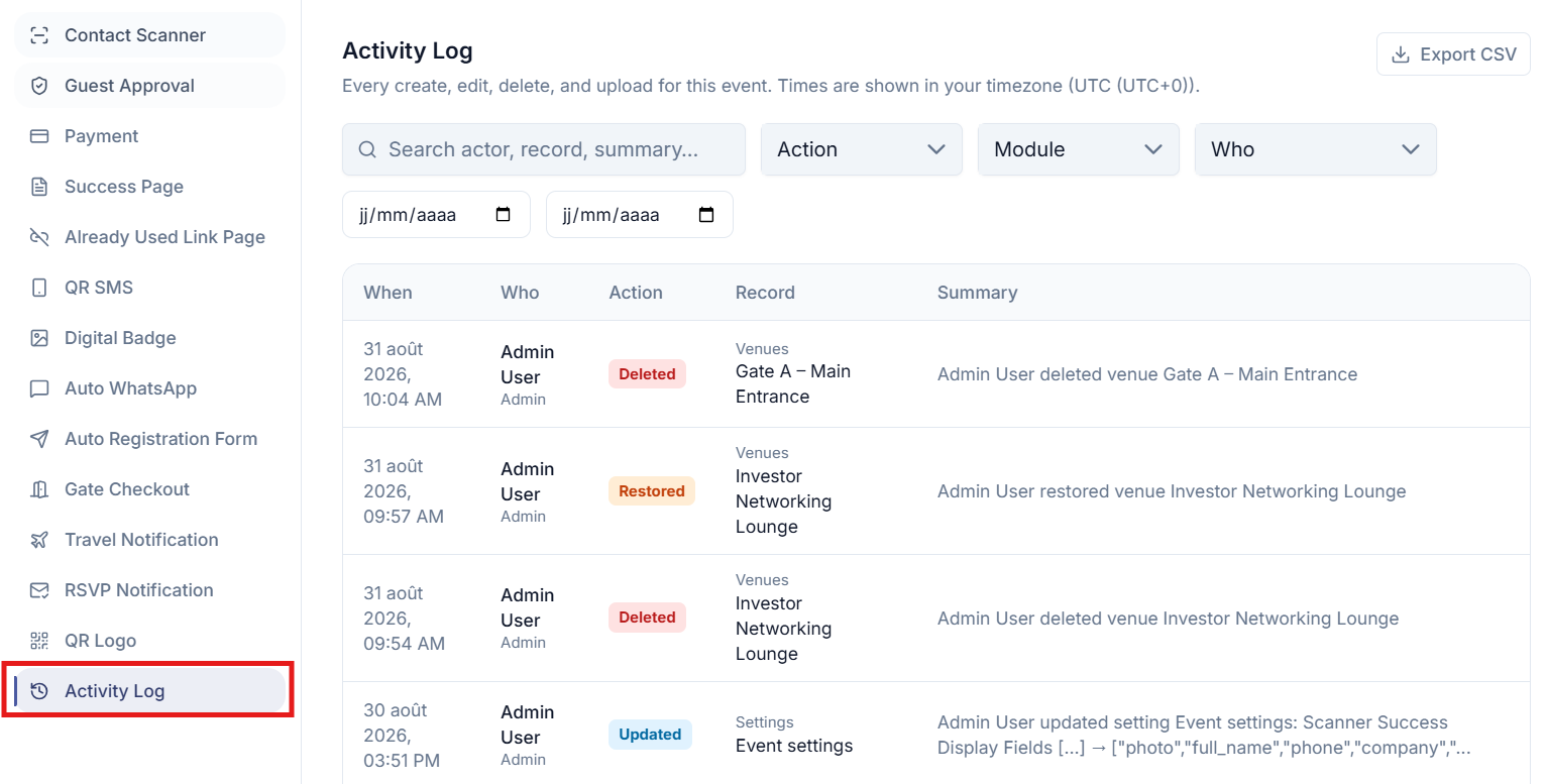 Activity Log