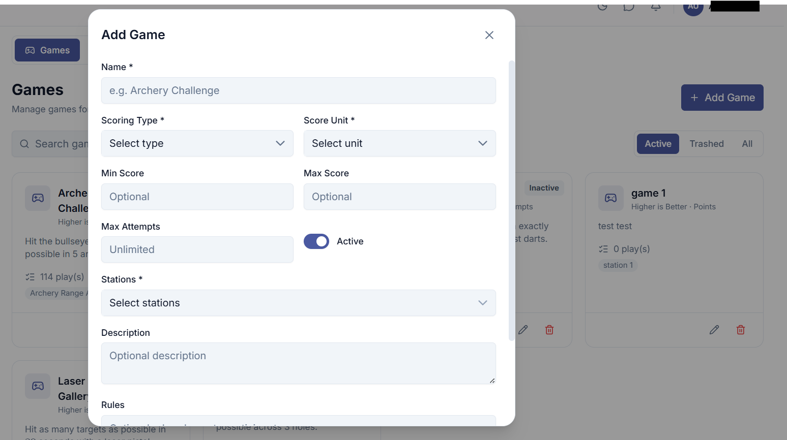 Add Game Form