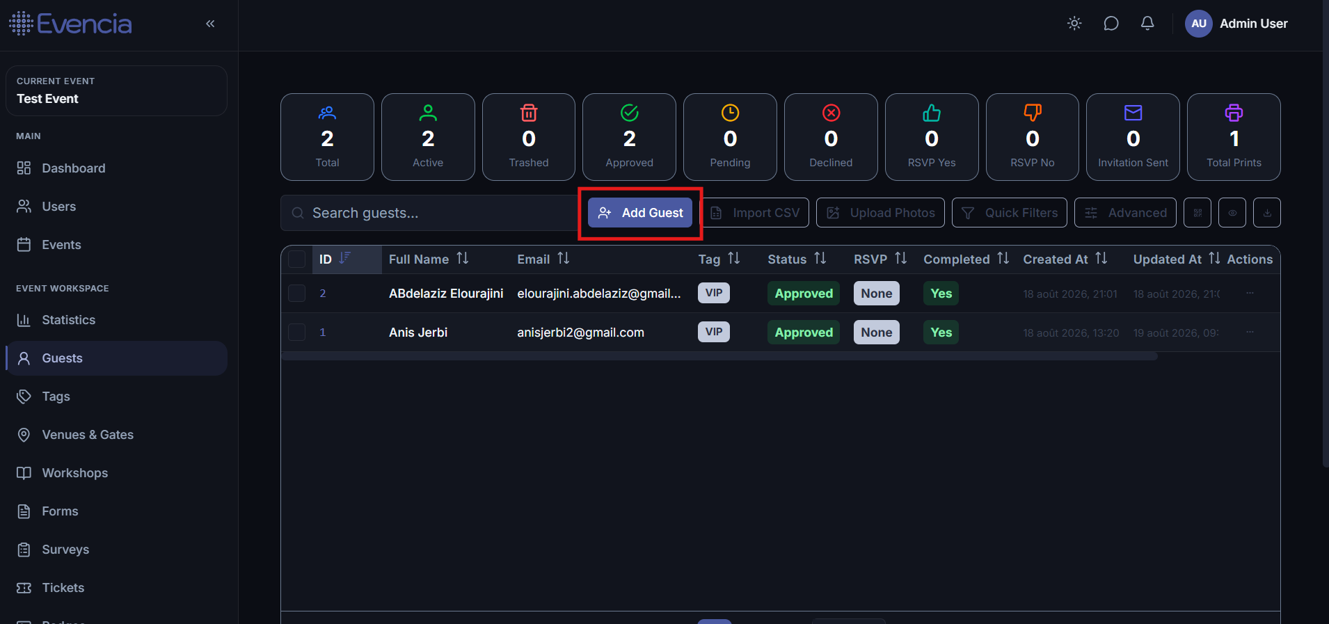 Add Guest Button