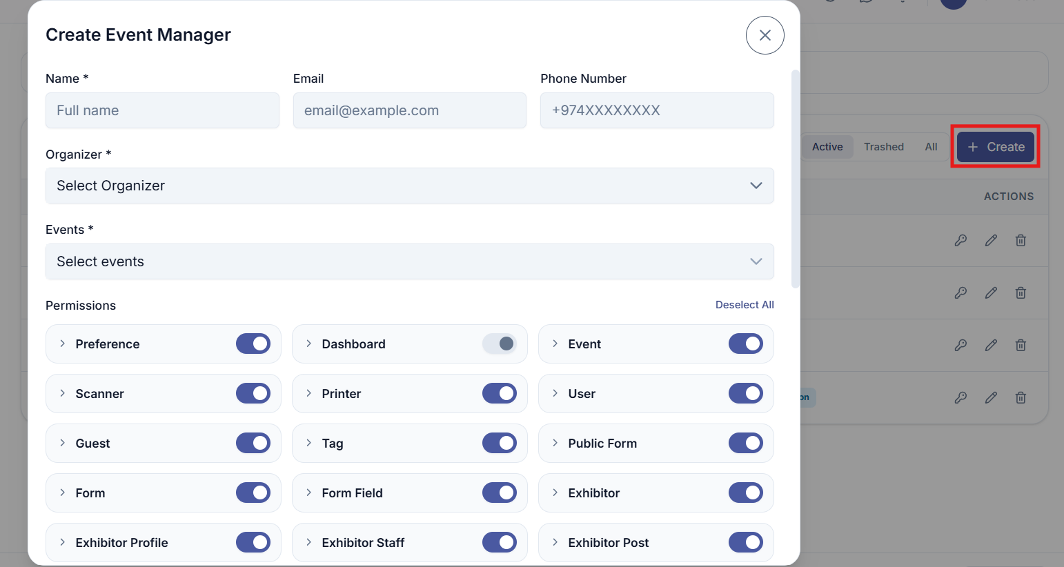 Create Event Manager Form