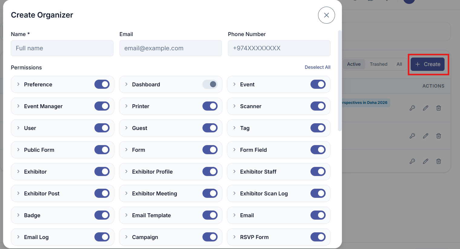 Create Organizer Form