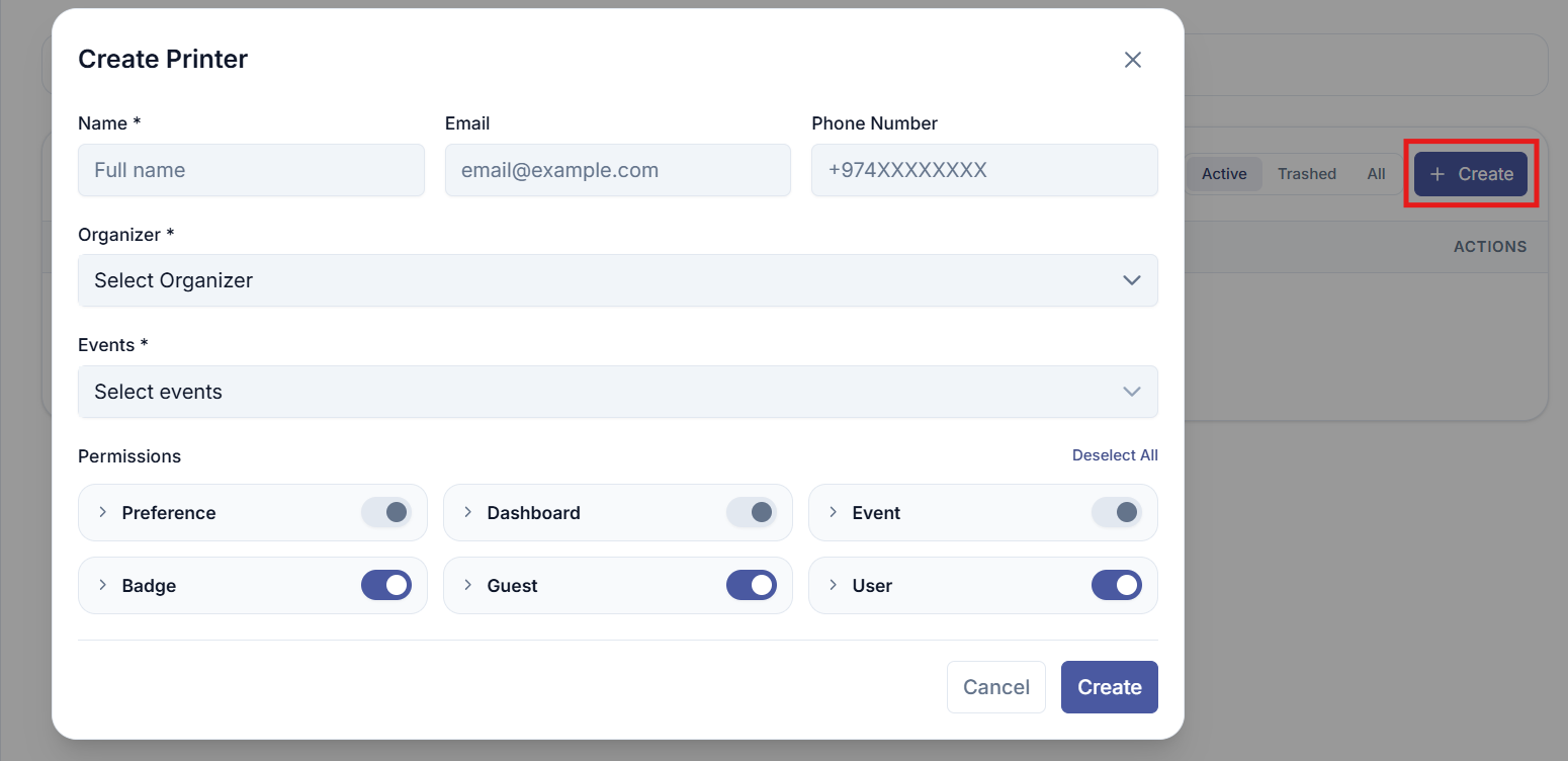 Create Printer Form