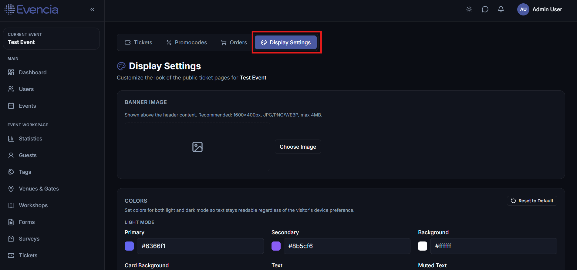 Display Ticket Settings