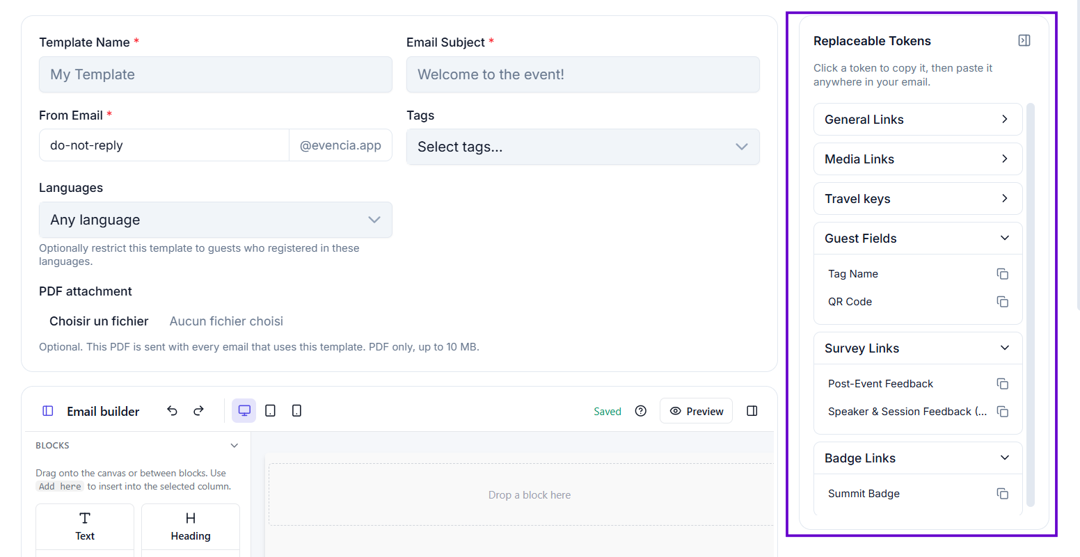 Email Template — Tokens