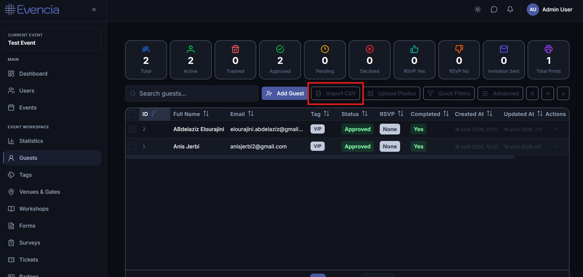 Import Guest Button
