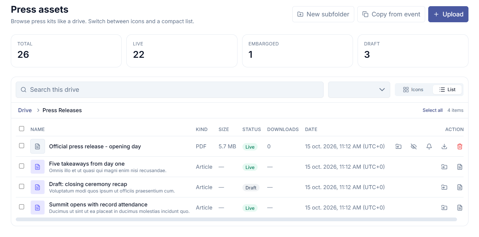 New press kit form with subfolder name and cover image fields added