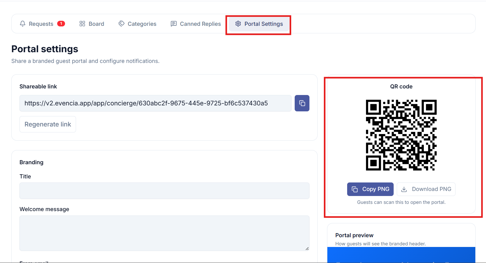 The QR code section with the Copy PNG and Download PNG buttons